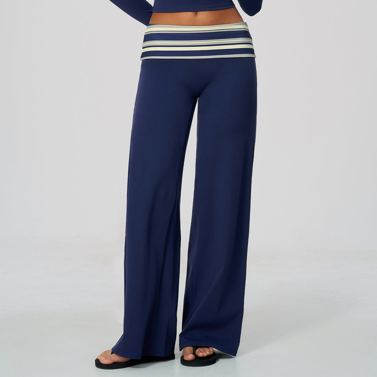 Contrast Foldover Waist Straight Leggings