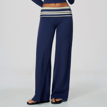 Contrast Foldover Waist Straight Leggings