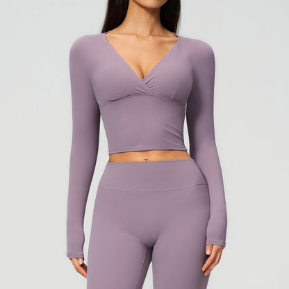 Deep V Long Sleeve Cropped Gym Top