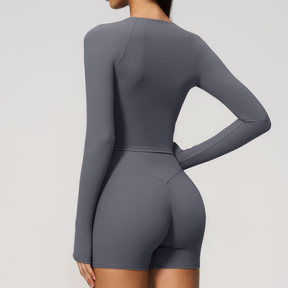 Deep V Long Sleeve Cropped Gym Top