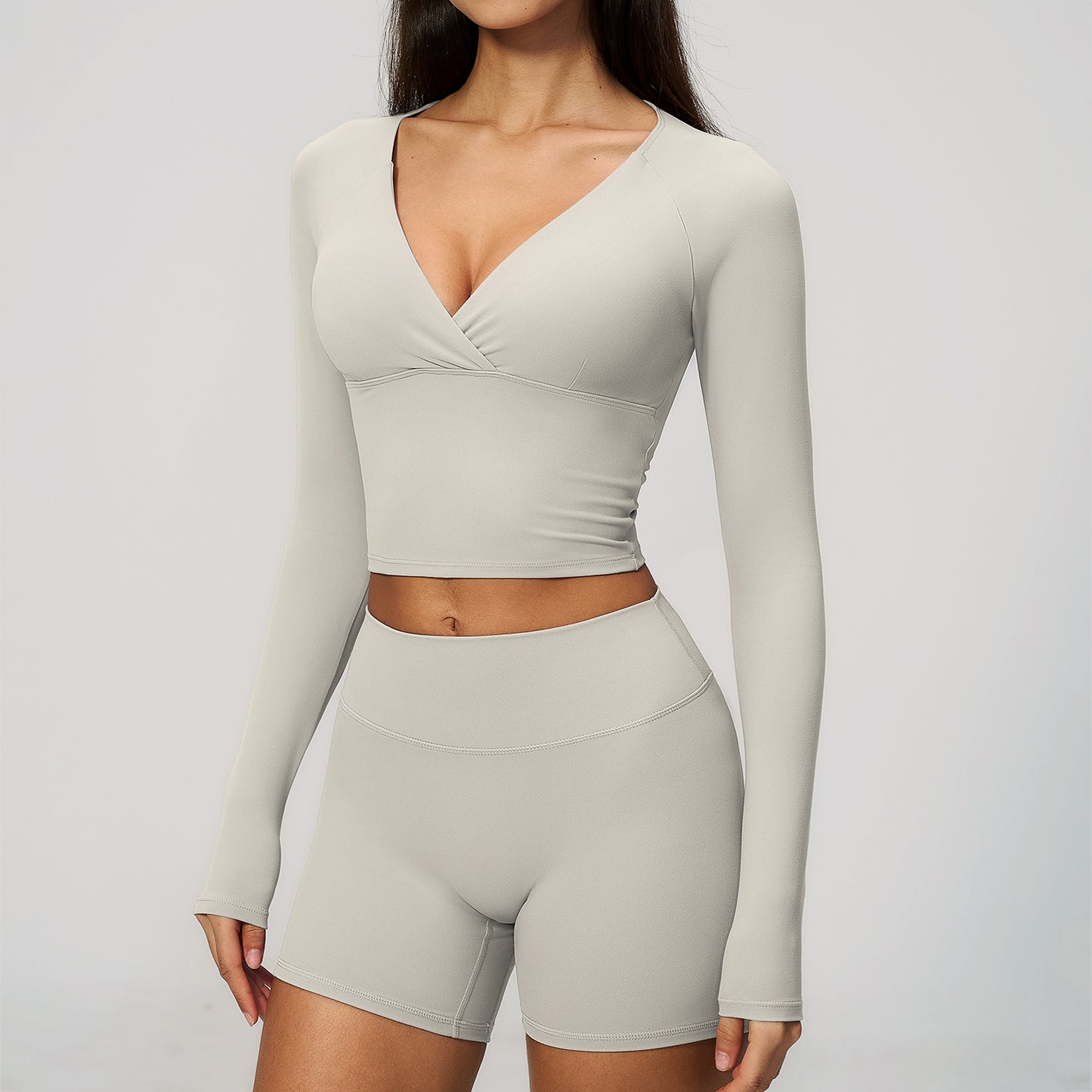 Deep V Long Sleeve Cropped Gym Top