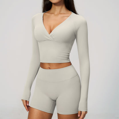 Deep V Long Sleeve Cropped Gym Top