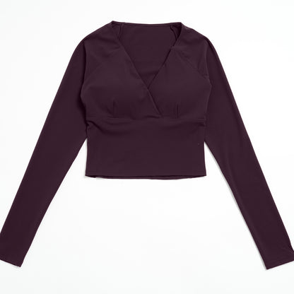 Deep V Long Sleeve Cropped Gym Top