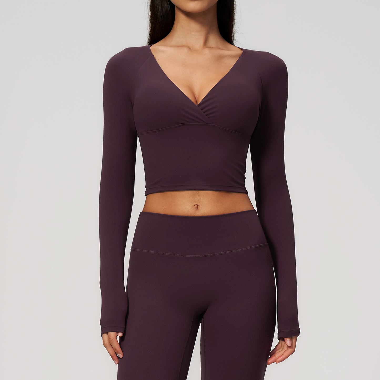 Deep V Long Sleeve Cropped Gym Top
