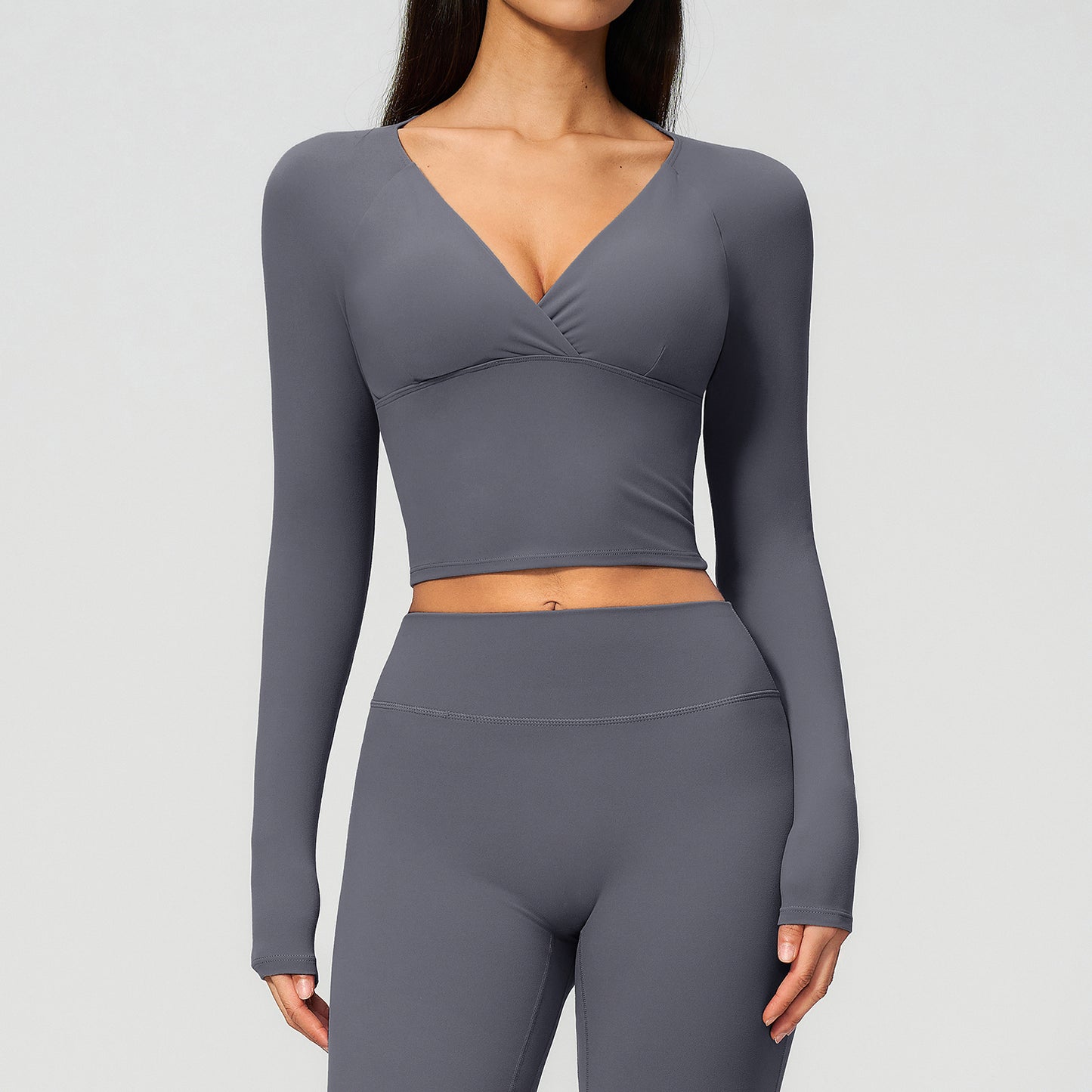 Deep V Long Sleeve Cropped Gym Top