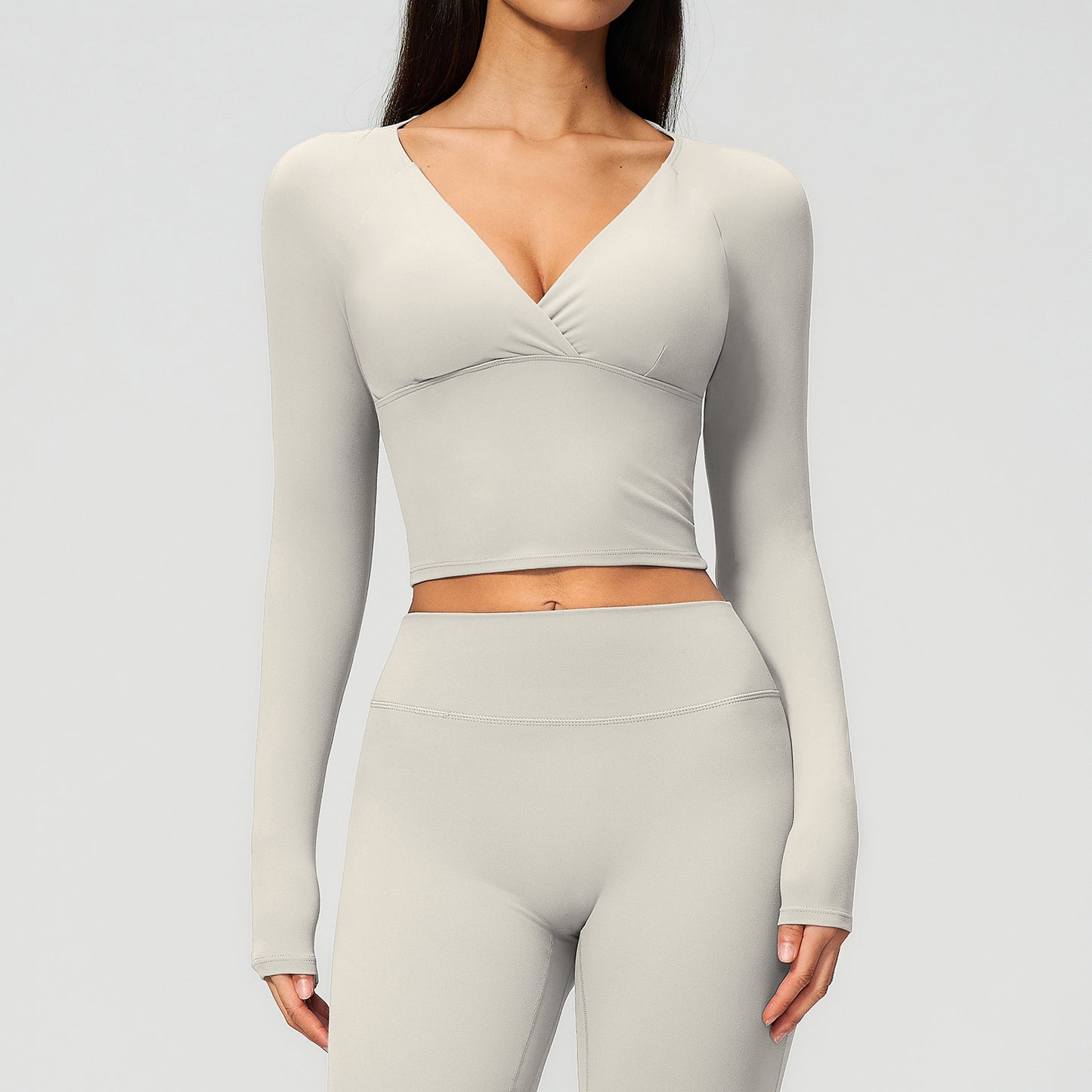 Deep V Long Sleeve Cropped Gym Top