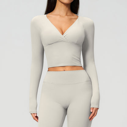 Deep V Long Sleeve Cropped Gym Top