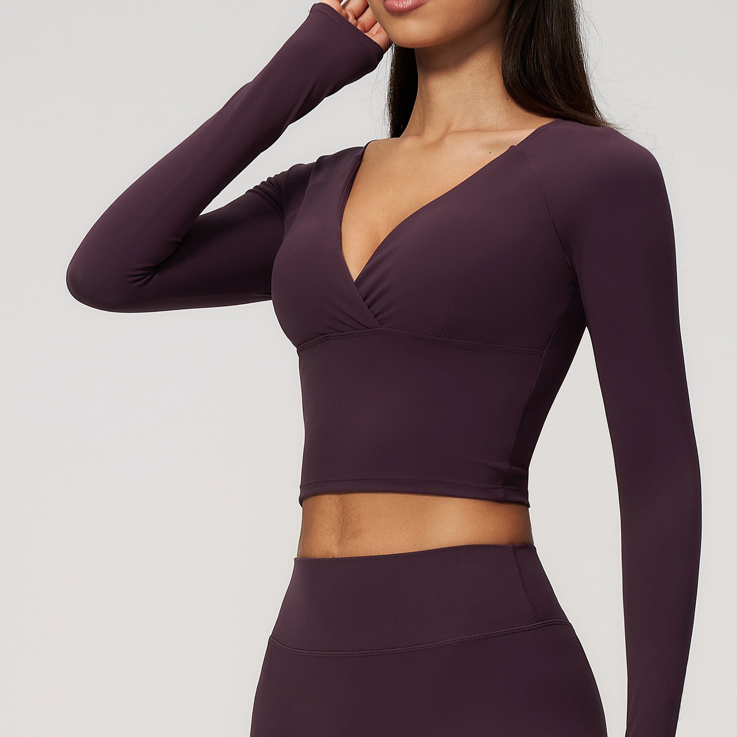 Deep V Long Sleeve Cropped Gym Top