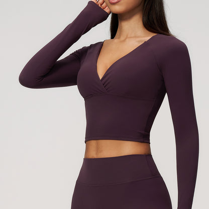 Deep V Long Sleeve Cropped Gym Top