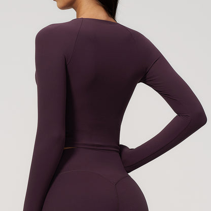 Deep V Long Sleeve Cropped Gym Top