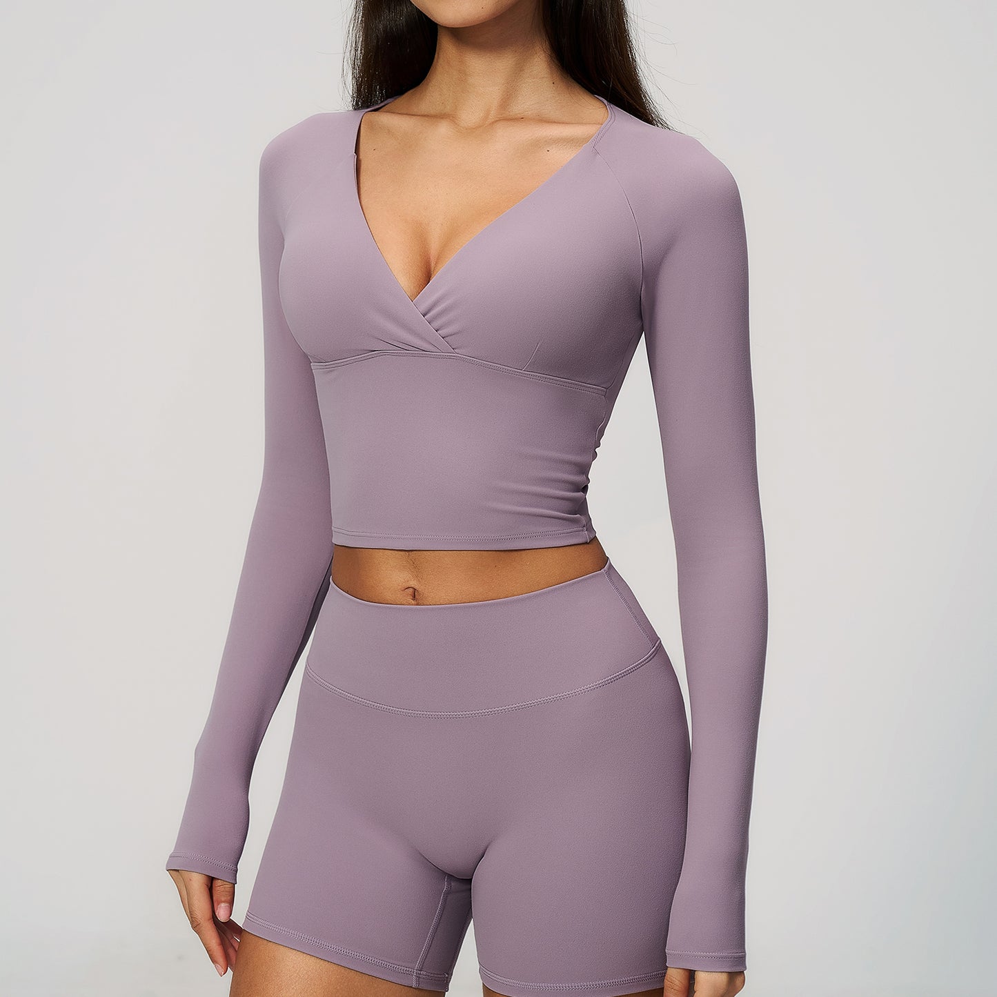 Deep V Long Sleeve Cropped Gym Top