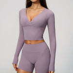 Deep V Long Sleeve Cropped Gym Top