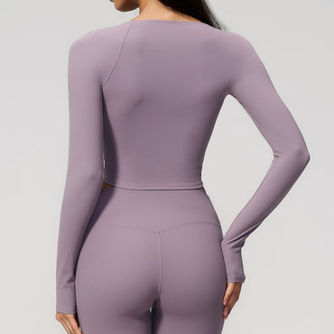 Deep V Long Sleeve Cropped Gym Top