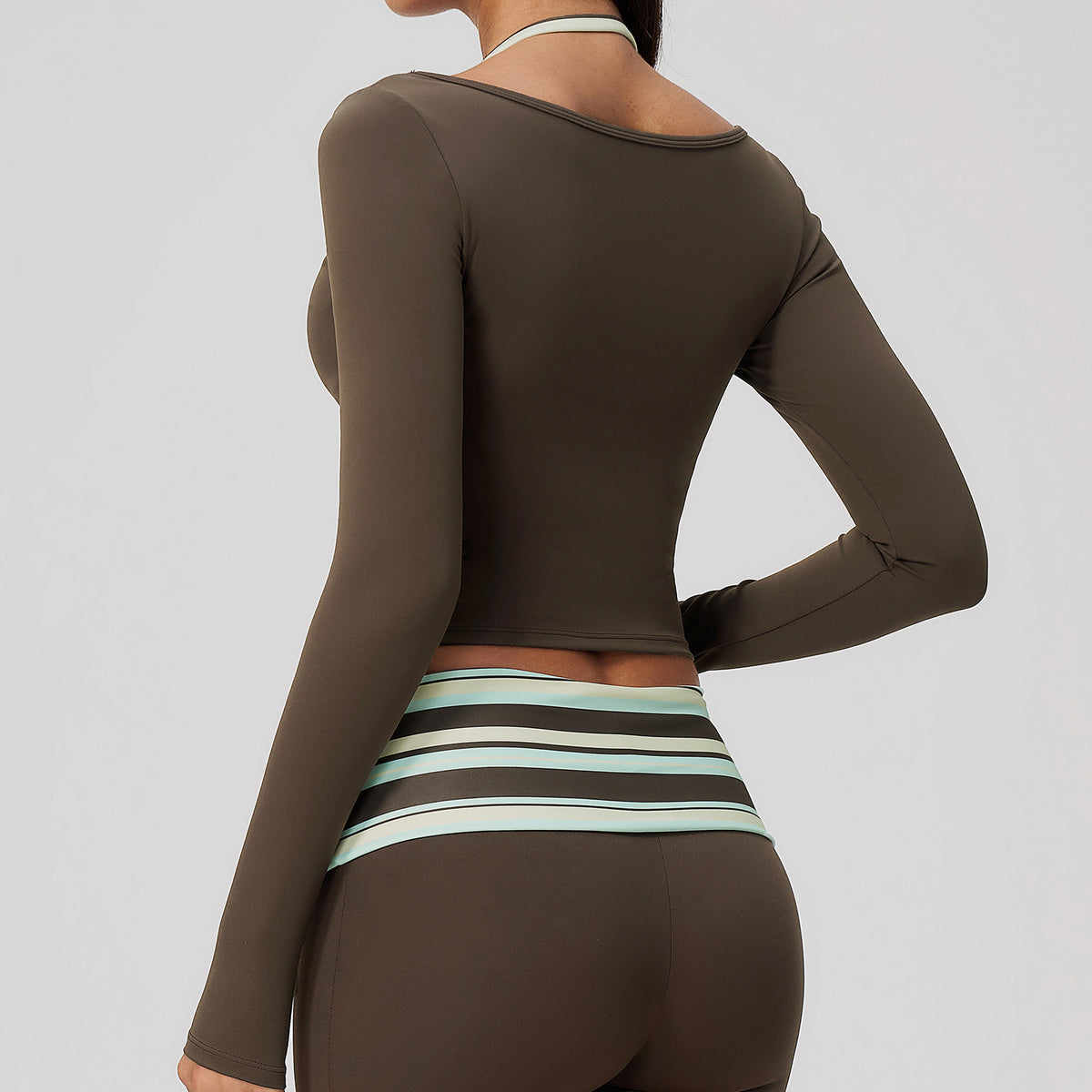 Contrast Trim Halter Long Sleeve Top
