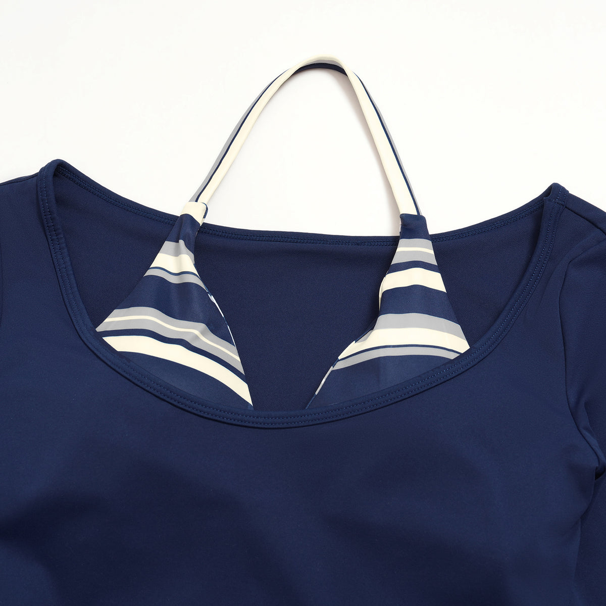 Contrast Trim Halter Long Sleeve Top