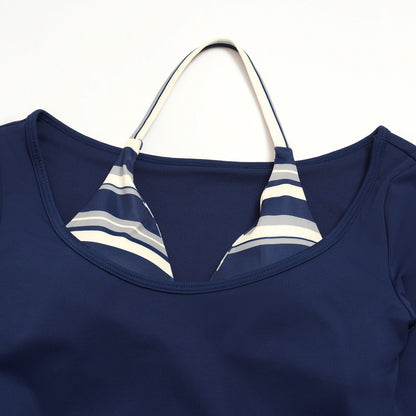 Contrast Trim Halter Long Sleeve Top
