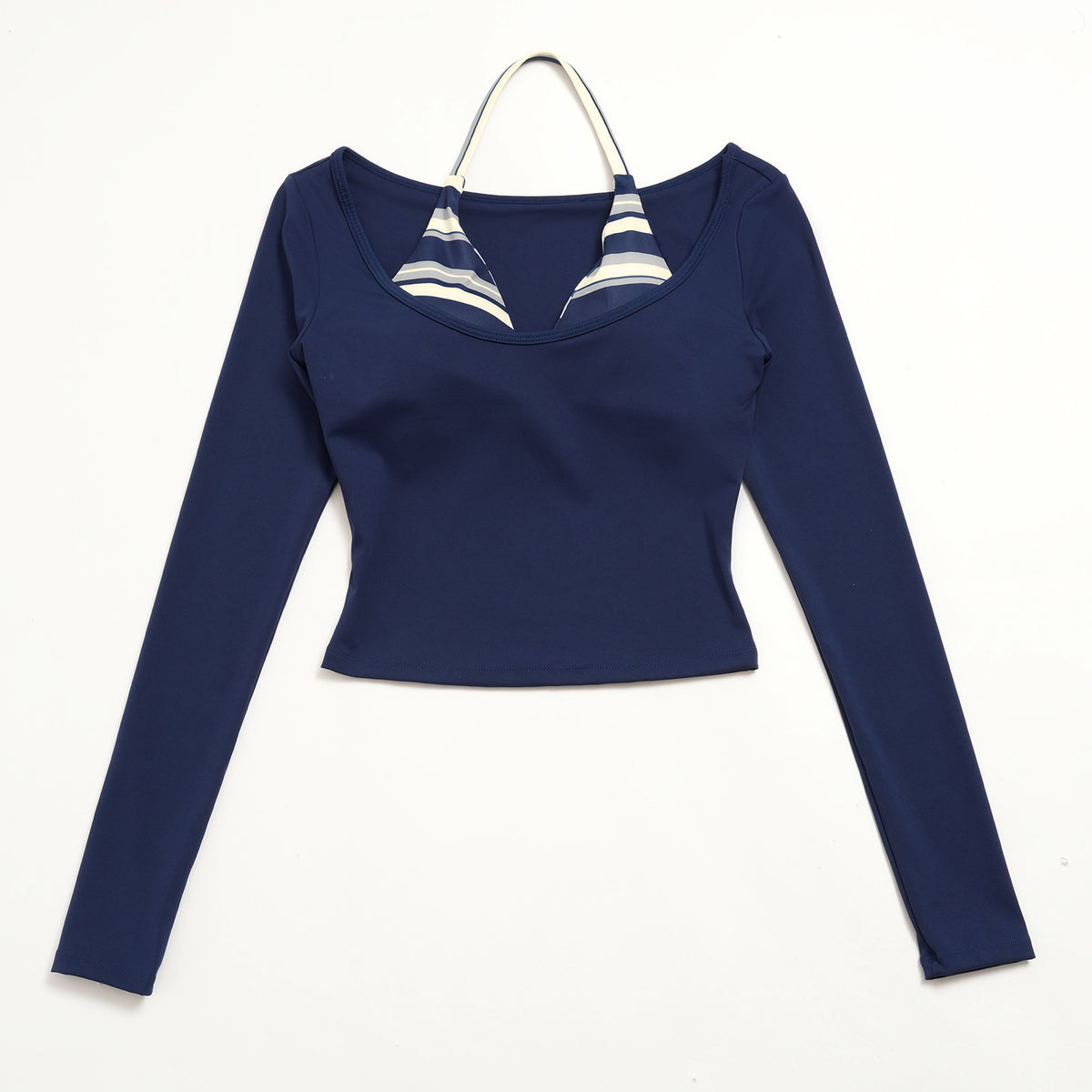 Contrast Trim Halter Long Sleeve Top
