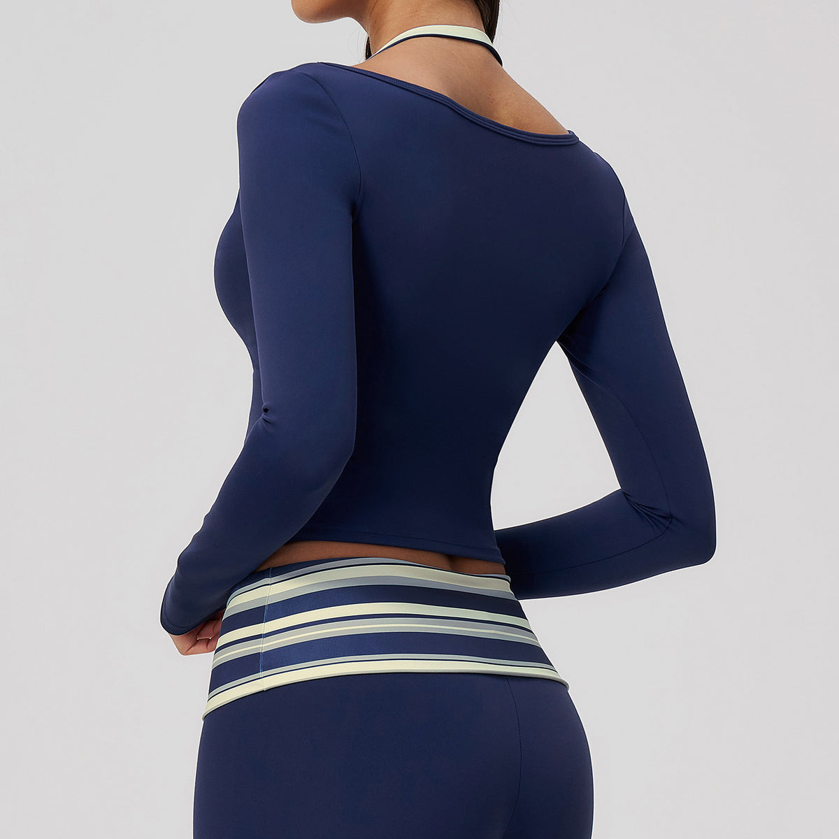 Contrast Trim Halter Long Sleeve Top