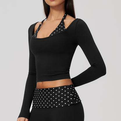 Contrast Trim Halter Long Sleeve Top