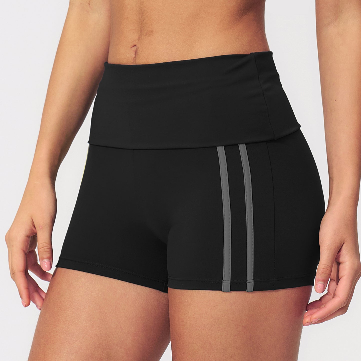 Striped Color-Block Foldover Waist Shorts