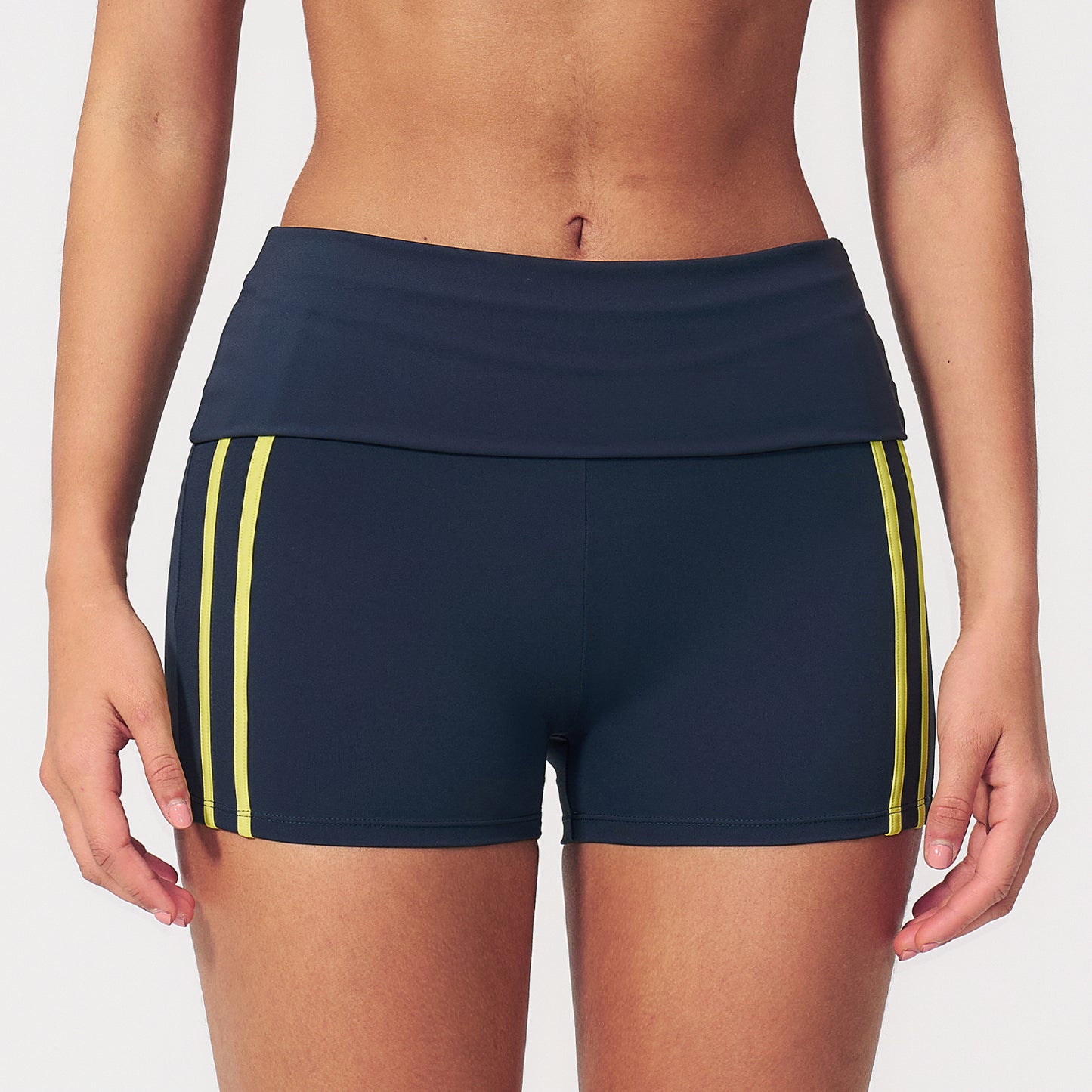 Striped Color-Block Foldover Waist Shorts