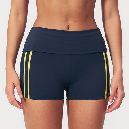 Striped Color-Block Foldover Waist Shorts