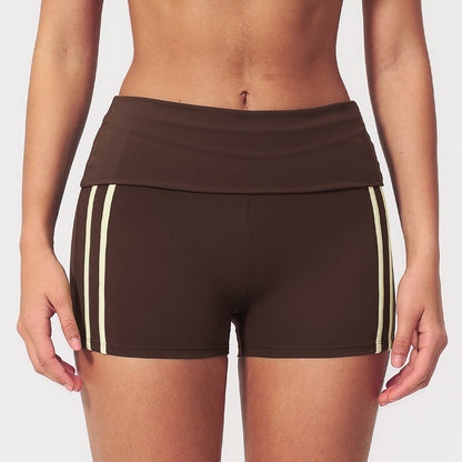 Striped Color-Block Foldover Waist Shorts