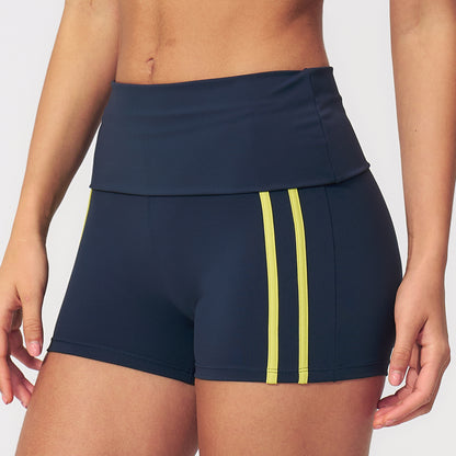 Striped Color-Block Foldover Waist Shorts