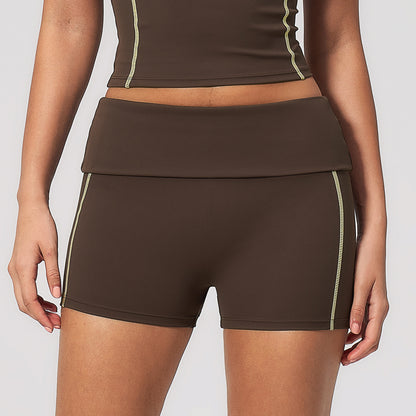 Color-Block Foldable Waist Gym Shorts