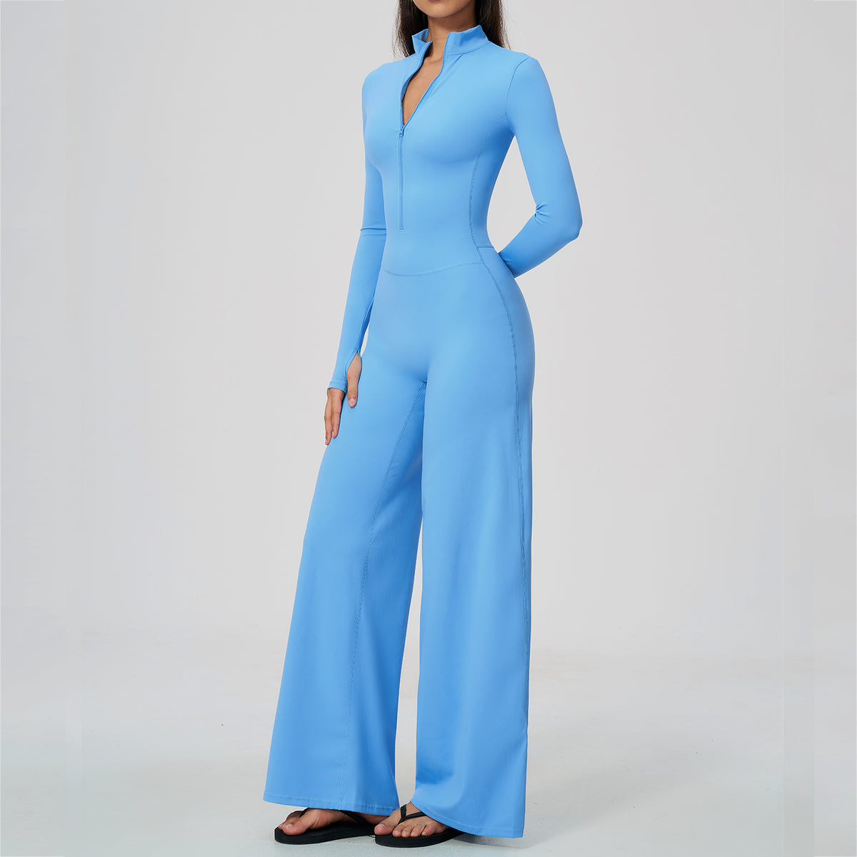 Long Sleeve Zip-Up Wide Leg Jumpsuit