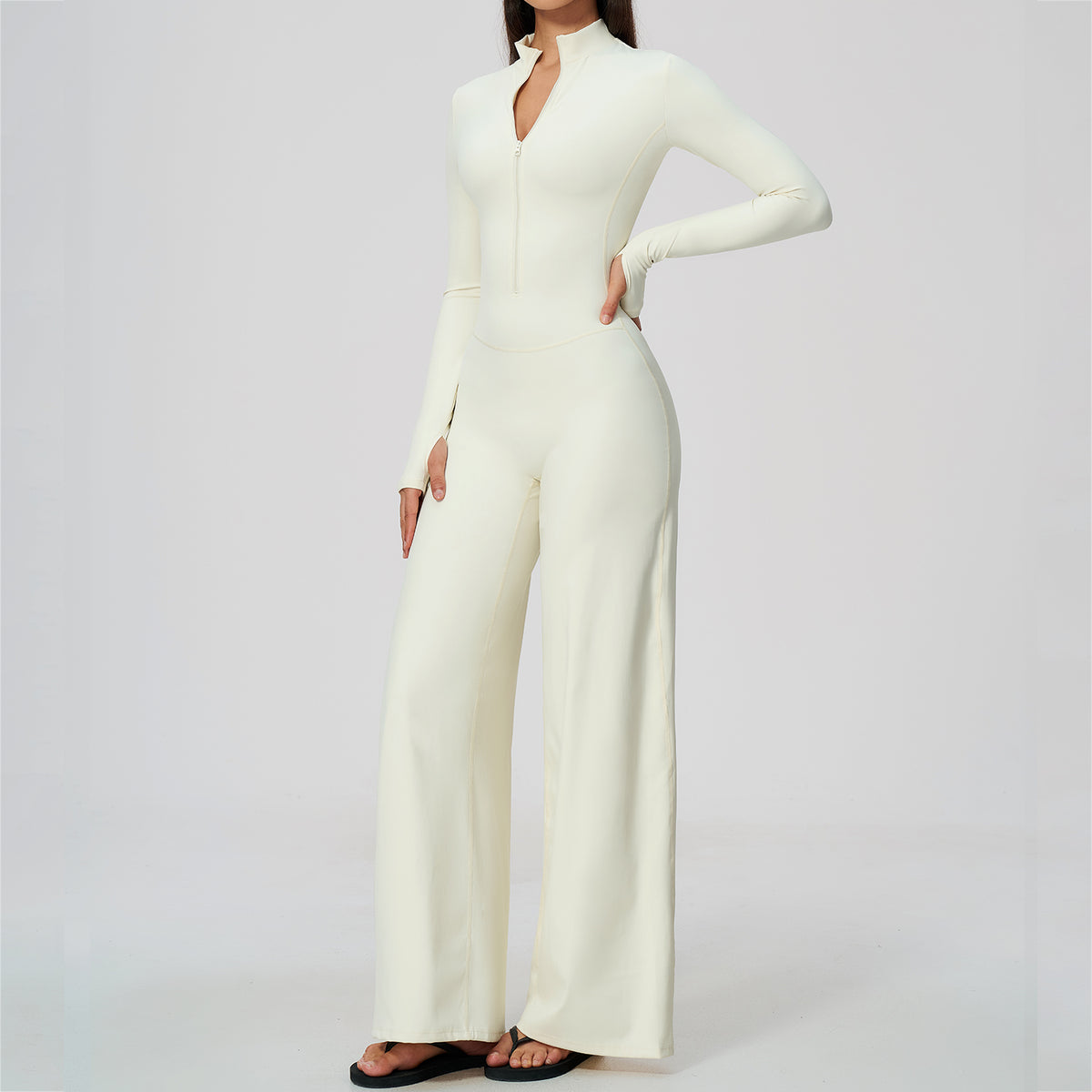 Long Sleeve Zip-Up Wide Leg Jumpsuit
