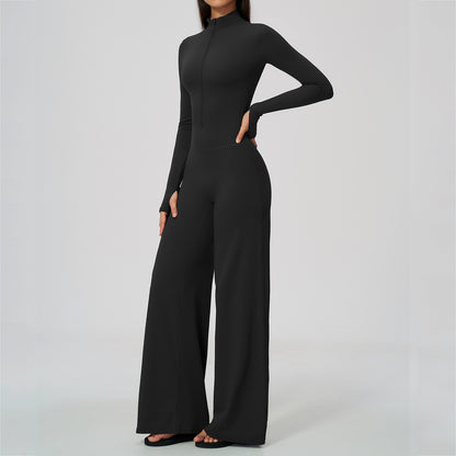 Long Sleeve Zip-Up Wide Leg Jumpsuit