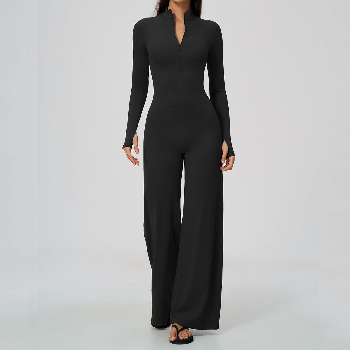 Long Sleeve Zip-Up Wide Leg Jumpsuit