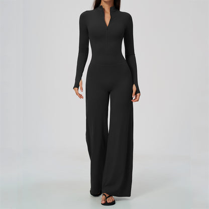 Long Sleeve Zip-Up Wide Leg Jumpsuit