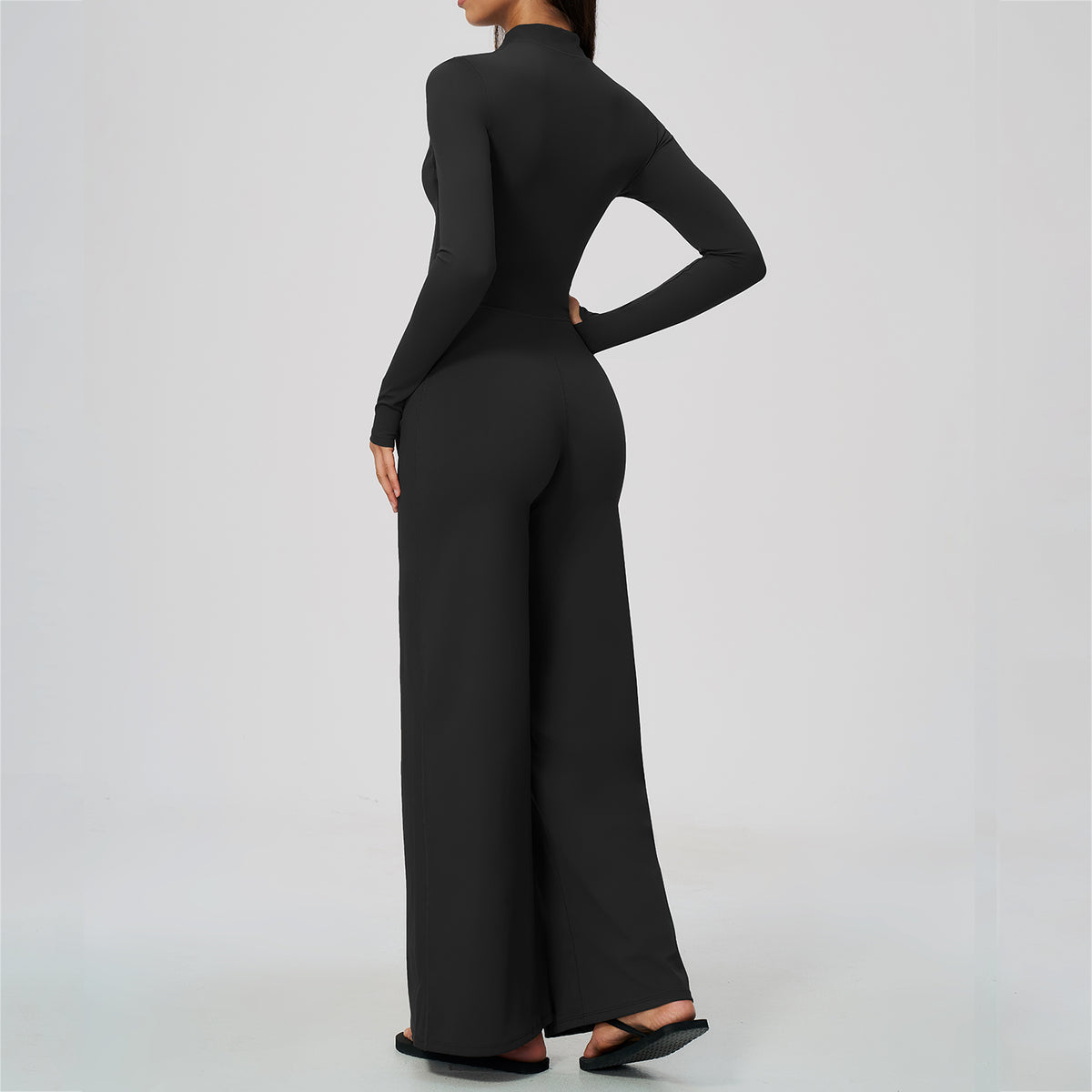 Long Sleeve Zip-Up Wide Leg Jumpsuit