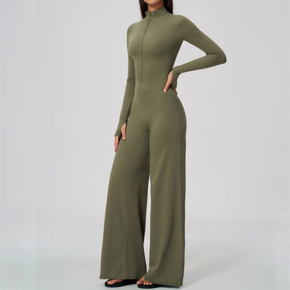 Long Sleeve Zip-Up Wide Leg Jumpsuit