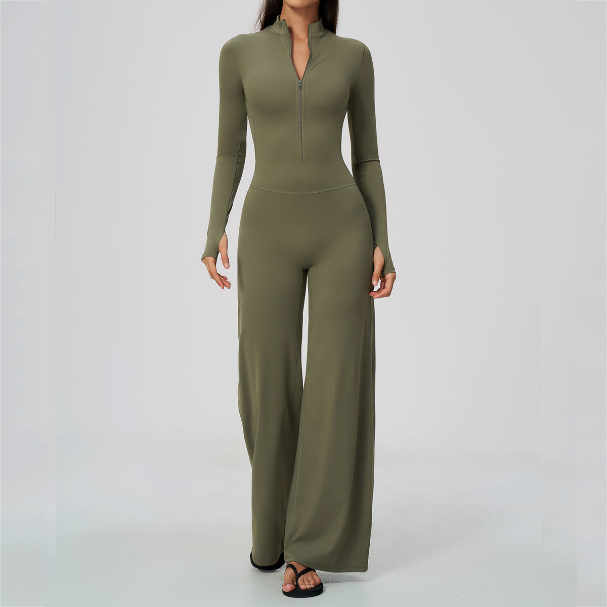 Long Sleeve Zip-Up Wide Leg Jumpsuit