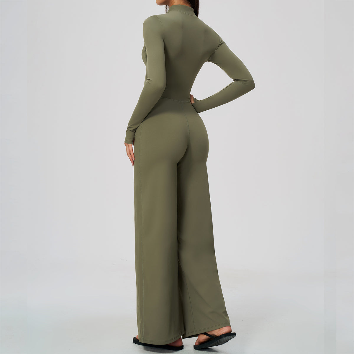 Long Sleeve Zip-Up Wide Leg Jumpsuit