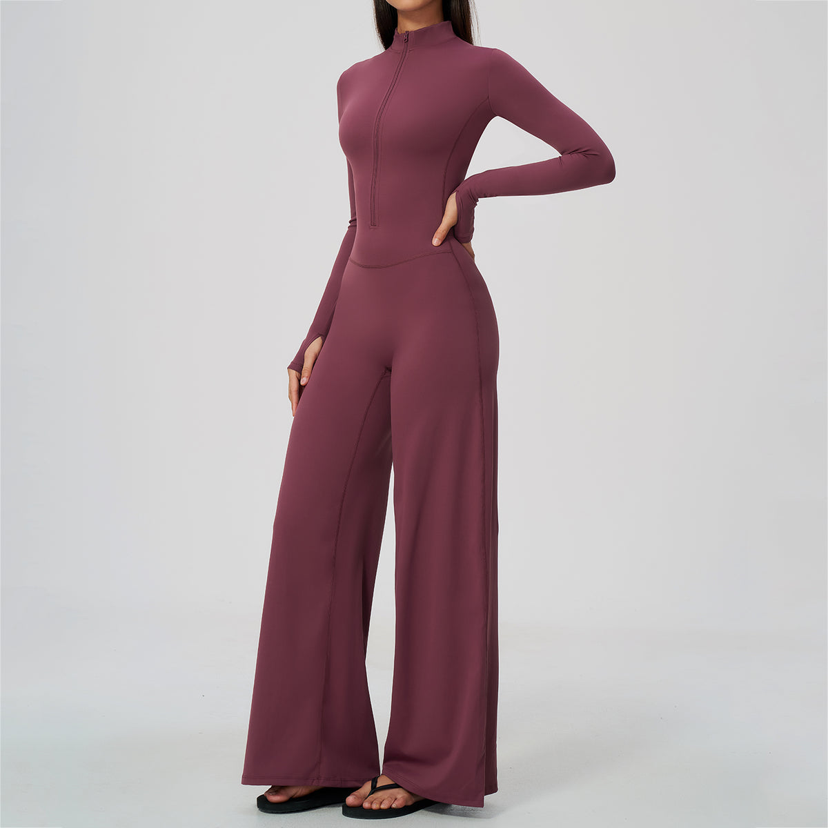 Long Sleeve Zip-Up Wide Leg Jumpsuit
