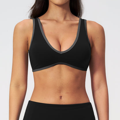 Contrast Stitch V-Neck Sports Bra