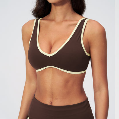 Contrast Stitch V-Neck Sports Bra