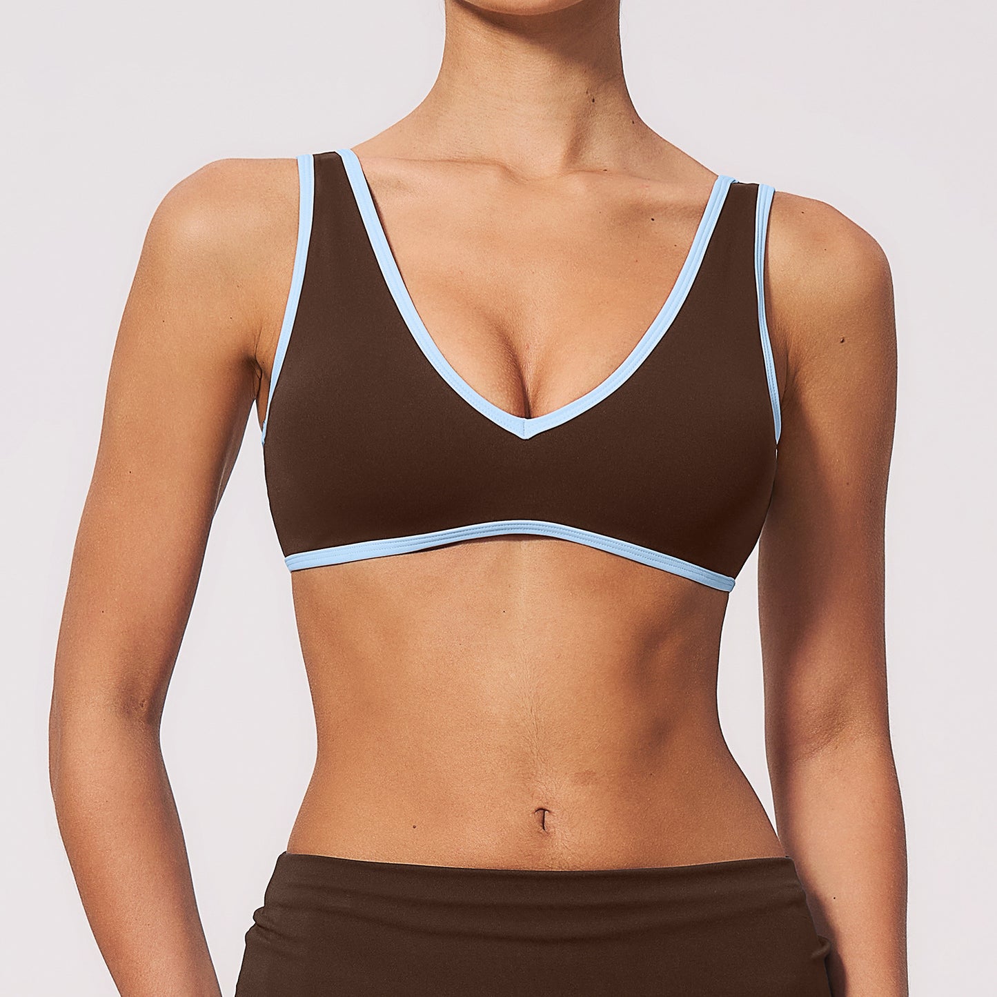 Contrast Stitch V-Neck Sports Bra