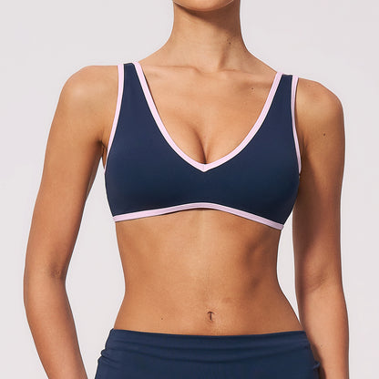 Contrast Stitch V-Neck Sports Bra