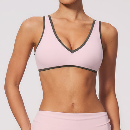 Contrast Stitch V-Neck Sports Bra
