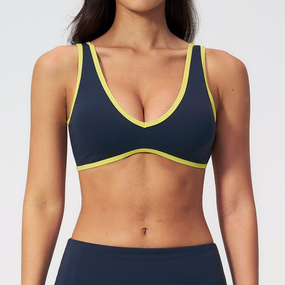 Contrast Stitch V-Neck Sports Bra