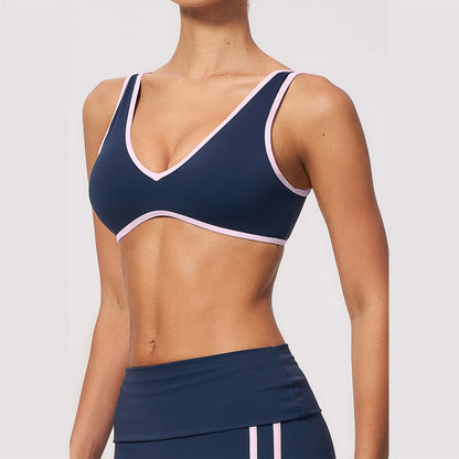 Contrast Stitch V-Neck Sports Bra