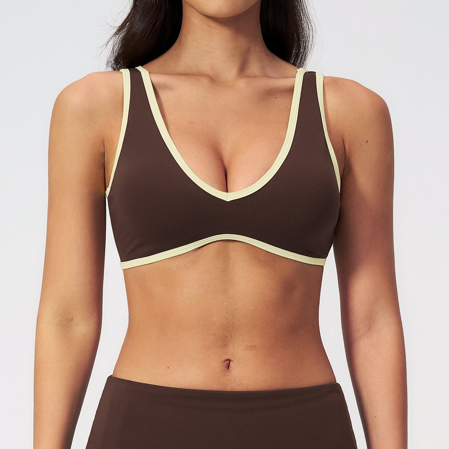 Contrast Stitch V-Neck Sports Bra