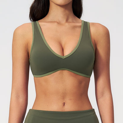 Contrast Stitch V-Neck Sports Bra