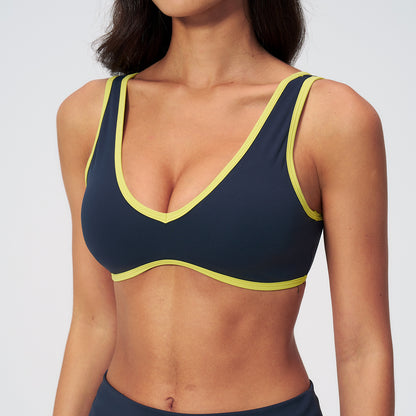 Contrast Stitch V-Neck Sports Bra