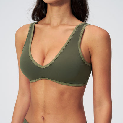 Contrast Stitch V-Neck Sports Bra